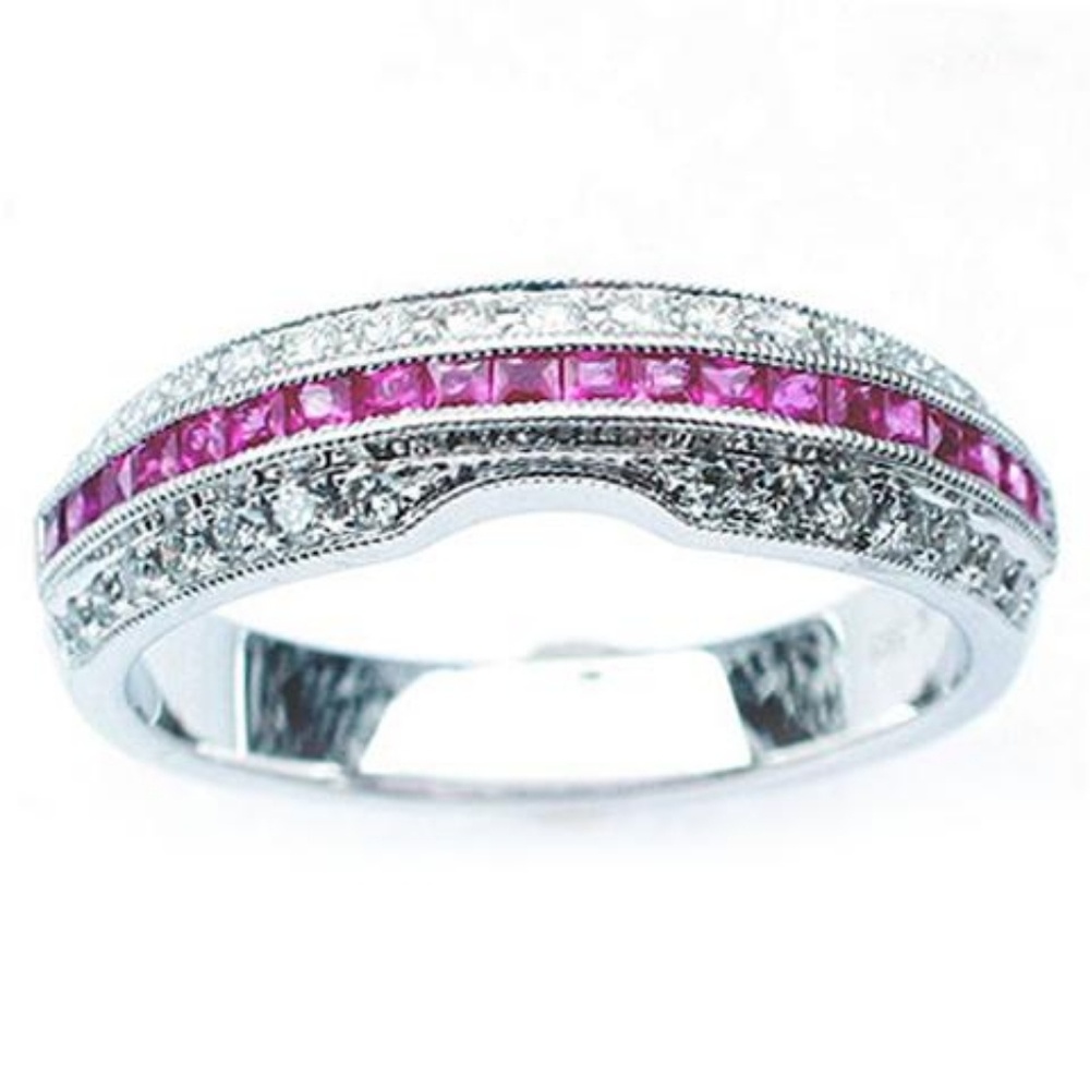 white gold and pink sapphire wedding band